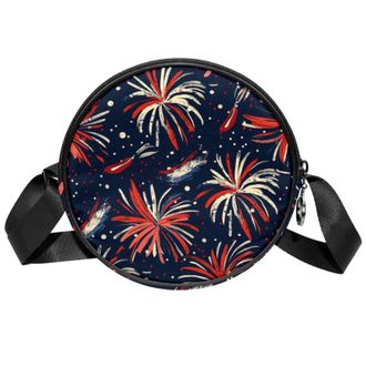 Generic Circle Crossbody Bag for Women, Dark Firework Small Sling Bag Daypack with Zipper Adjustable Shoulder Straps Casual Ladies Girls Round Purse