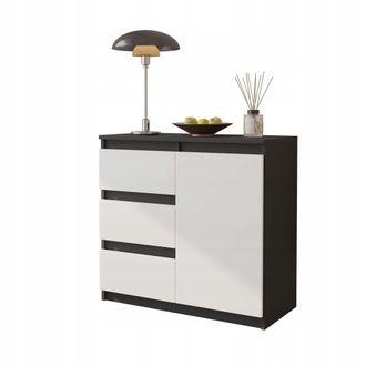 OEM C&oacute;moda De 80 Cm, Antracita/blanco Mate, 3 Cajones, 1 Estante En La Puerta