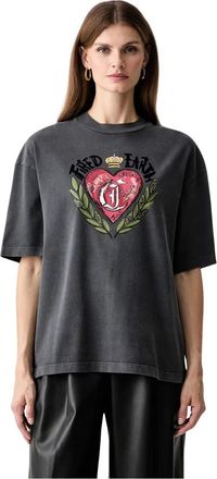 Just Cavalli Bedrukt T-shirt met relaxte pasvorm - Dames - Tops - Grijs - Maat: M Katoen