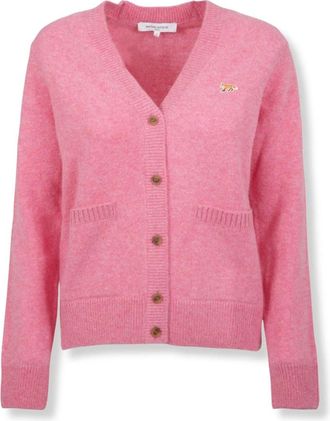Maison Kitsun&eacute; Baby Fox Lamswol Boxy Vest - Dames - Vesten - Roze - XS - Wol - Truien & Vesten
