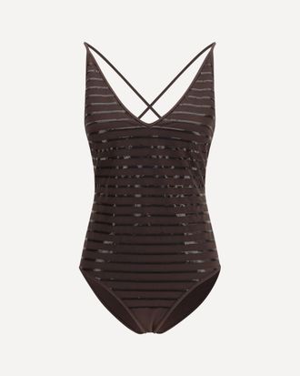 Brunello Cucinelli Costume da Bagno intero a righe scintillanti in jersey tecnico Woman 44