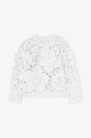 Ganni White Hand Crochet Crewneck in - Size S Organic Cotton