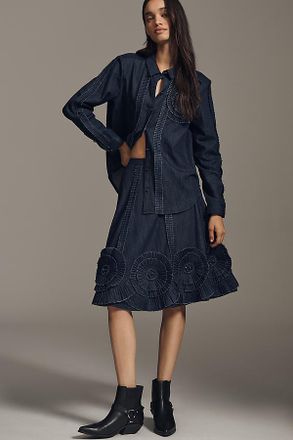 Pilcro Pleated Appliqu&eacute; Denim Midi Skirt