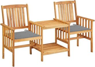 vidaXL Sillas Y Mesita De Jard&iacute;n Con Cojines Madera Maciza Acacia Vidaxl