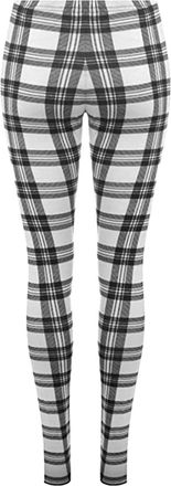 Purple Hanger New Ladies Vertical Stripe Print Elasticated Waist Womens Patterned Long Stretch Fit Leggings (16-18, White Tartan)