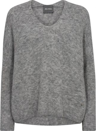 Mos Mosh V-hals Gebreid Grijs Melange - Dames - V-hals truien - Grijs - L - Truien & Vesten