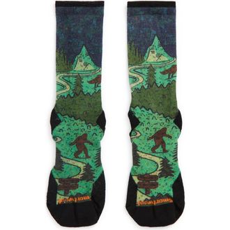 Smartwool Trail Run Neature Print Targeted Cushioning Crew Socks in Twilight Blue at Nordstrom, Size X-Large