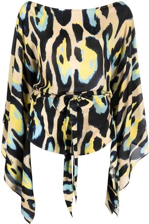 Roberto Cavalli animal-print draped blouse - women - Viscose - 40 - Neutrals