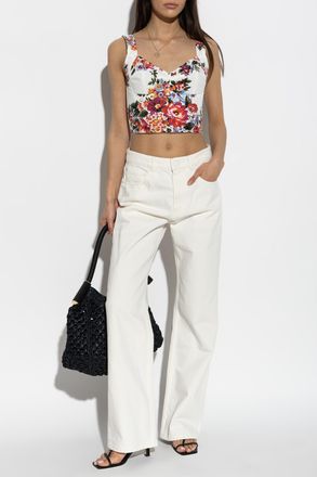 Dolce & Gabbana Short Top With Floral Motif, Womens, White