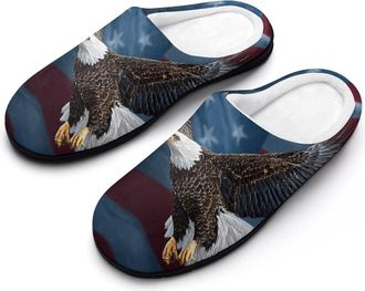 Generic Ea-gles USA Flag Mens Slippers Comfortable And Non-slip Cotton Slipper Shoe for House