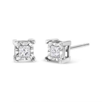 House of Brilliance Silver 1/2 Carat Diamond Miracle Princess Solitaire Stud Earrings in White at Nordstrom