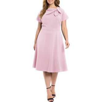 London Times Tie Neck Fit & Flare Midi Dress in Orchid at Nordstrom Rack, Size 14W