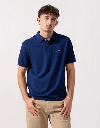 GANT Mens GANT Mens Regular Fit Short Sleeve Shield Logo Pique Polo - 432 Rich Navy - Size: 40