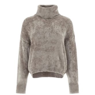 Herno Crop Cut Chenille Turtleneck - female - Herno - Turtlenecks - Gray - S - Knitwear