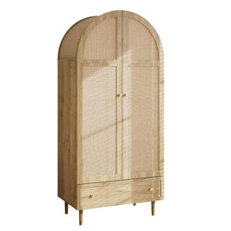 STILVORA Armario De Dormitorio Con Puertas Revestidas De Tela Y Cajones, Barra Y Patas De Madera, En Mdf, 79&times;50&times;175 Cm, Roble