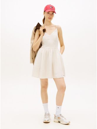 Tommy Hilfiger Womens Tommy Jeans Linen-Blend Skater Dress - Beige - XL