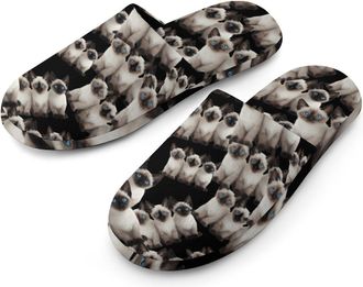 Generic Three Siamese Cats with Blue Eyes Mens Cozy Memory Foam Slippers Warm Cotton House Shoes Comfy Slipper for Indoor Outdoor