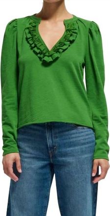 Nation Ltd Valita Split Neck Top In Salon Green