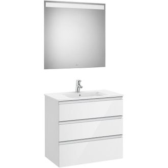 Roca Roca - Conjunto De Mueble 3 Cajones, Lavabo Y Espejo Con Led The Gap Color: Blanco Brillo - Medidas: 805 Mm