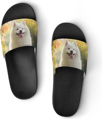 Generic White Cute Samoyed Dog Unisex Beach Slippers & Pool Slides Anti-Slip House Shoes for Home Outdoor