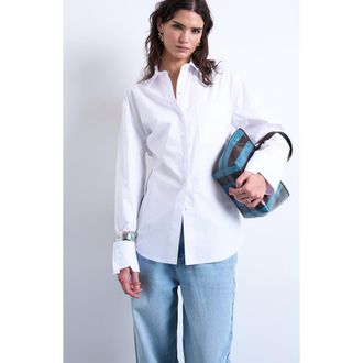 Topshop Darted Cuff Oversize Button-Up Shirt in White at Nordstrom, Size Medium