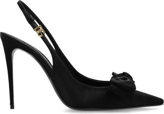 Dolce & Gabbana Satijnen Slingbacks met Strikdetail - Dames - Pumps - Zwart - 37 1/2 EU - Satijn - Schoenen