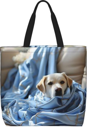Generic Dog Wrapped In Blanket Tote Bag Large Capacity Carry Bag Handle Handbags For Work College Daily Use