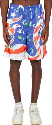 Sky High Farm Flame Flag Mesh Shorts in Blauw - Heren - Korte Broeken - Veelkleurig - S - Korte Broeken