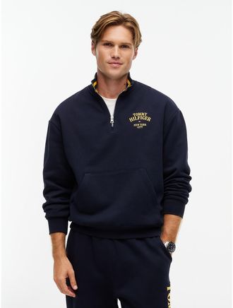 Tommy Hilfiger Mens Embroidered Logo Quarter-Zip Sweatshirt - Navy Blue - XL