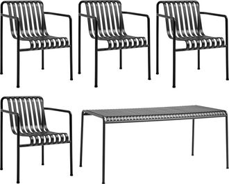HAY Palissade Tisch + 4x Dining Armchair, anthrazit