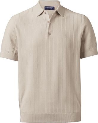 CHARLES TYRWHITT Cotton Stripe Textured Knitted Polo - Limestone Size Large by Charles Tyrwhitt