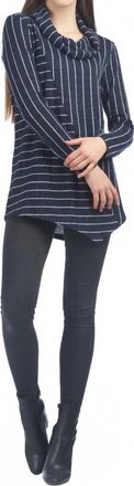 Papillon Striped Angle Sweater Top With Cowl Neck In Navy
