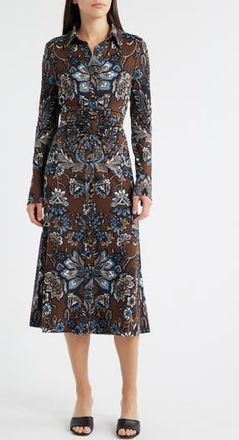 Julia Jordan Floral Print Long Sleeve Shirtdress in Brown Multi at Nordstrom Rack, Size 8