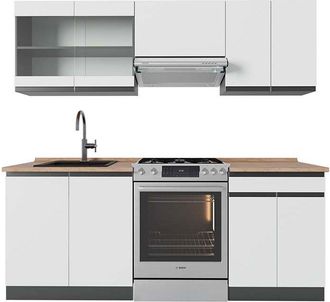 Vicco Mueble De Cocina R-line, Blanco/antracita, 200 Cm, Et Roble