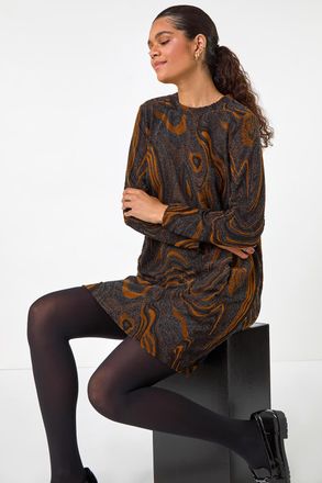 Roman Textured Swirl Pattern Stretch Cocoon Dress