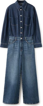 Mango Long Sleeve Wide Leg Denim Jumpsuit in Dark Blue at Nordstrom, Size X-Large