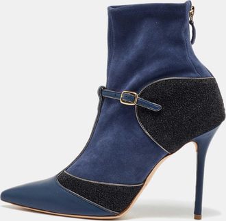 Malone Souliers Blue/black Leather And Suede Sock Ankle Length Boots