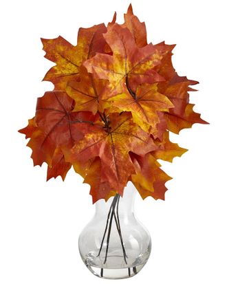 Nearly Natural 18In Autumn Maple Leaf Artificial Plant In Glass Planter