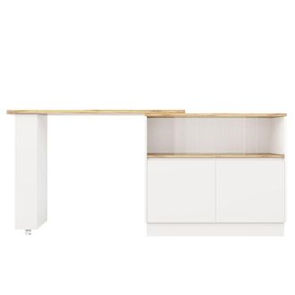 Urban Meuble Isla de cocina mesa de bar giratoria 360&deg; blanco efecto madera