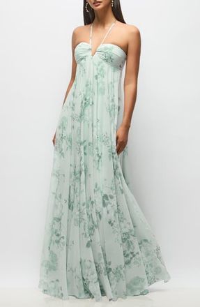The Dessy Group Lilith Floral Chiffon Gown in Mint Floral at Nordstrom, Size 18