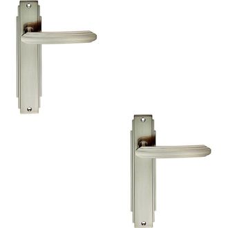 Loops 2x PAIR Line Detailed Handle on Latch Backplate 205 x 45mm Satin Nickel in Metallics