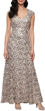 Alex Evenings Sequin Corded Lace Sleeveless Gown in Mink at Nordstrom Rack, Size 8