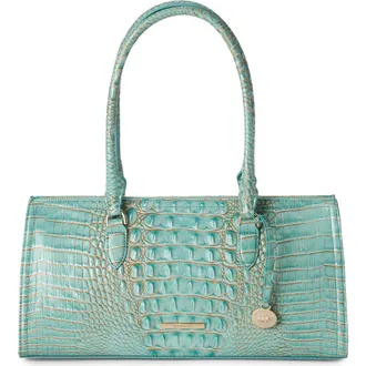 Brahmin Sophia Croc Embossed Leather Satchel in Waterfall at Nordstrom