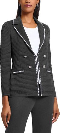 Ming Wang Tailored Fit Contrast Trim Textured Knit Jacket
