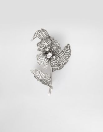 Dolce & Gabbana Flower Brooch With Rhinestones - Man Bijoux Silver Metal Onesize