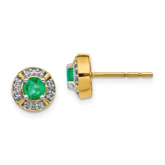Diamond2Deal 14k Yellow Gold Diamond and Emerald Fancy Halo Stud Earrings