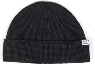 C.P. Company Ribbed Wool Beanie - Heren - Hoeden - Zwart - ONE Size - Wol - Accessoires