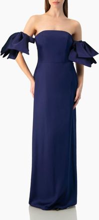 Ivonne Strapless Column Gown with Detachable Bow Sleeves in Navy Blue at Nordstrom, Size 12