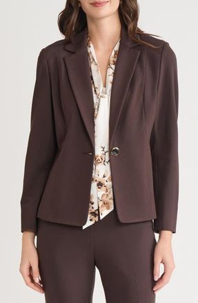 Kasper One-Button Seamed Waist Blazer in Rich Chocolate at Nordstrom, Size 16P