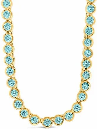 Sterling Forever Helene Bezel Cubic Zirconia Tennis Necklace in Silver/blue at Nordstrom, Size 20